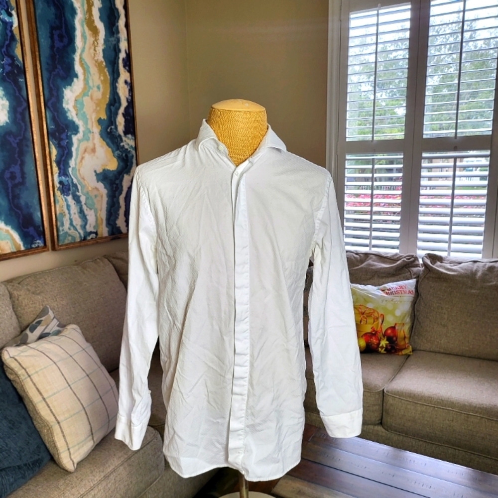 Zara Mens White Long Sleeve Button Down Shirt Regular Fit